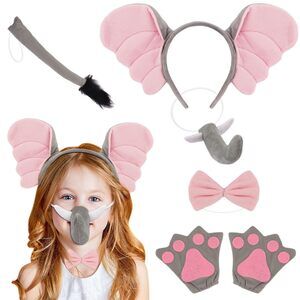 7427 6 Piece Elephant Costume Set With Ears Headband, Realistic